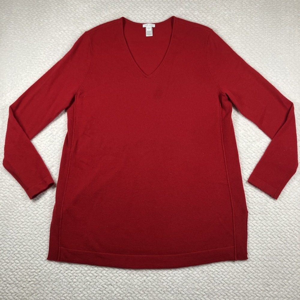 J Jill Pure Cashmere Pullover Long Sweater  Red Medium Holiday Quiet Luxury Soft